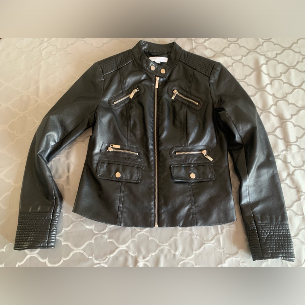 New York & Company Faux Leather Black Jacket Good Condition Womens Medium